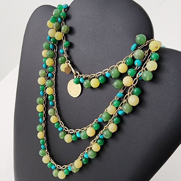 Stella & Dot 'Copa' Necklace Turquoise Green Aventurine Lemon Agate Stones Boho - Picture 9 of 12